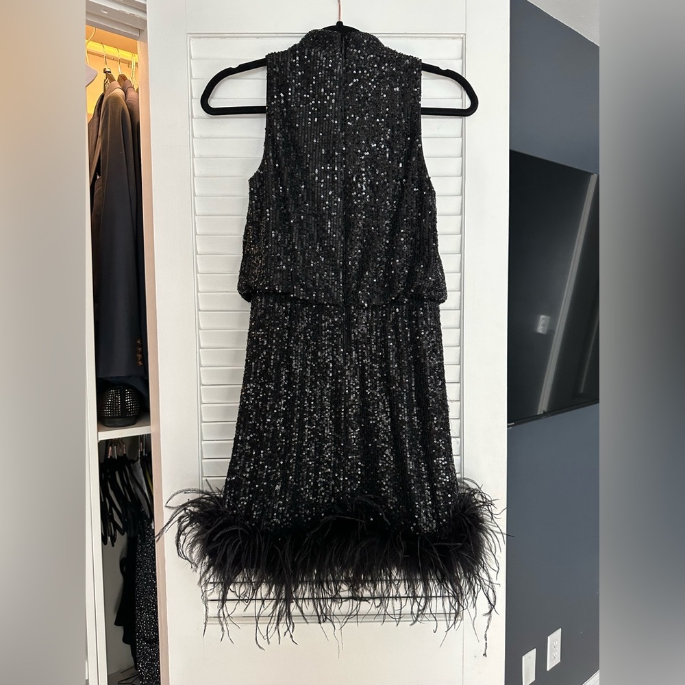 Eliza J Black Sequin and Feather Dress